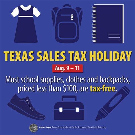 Which school supplies are included in Texas' sales tax holiday?